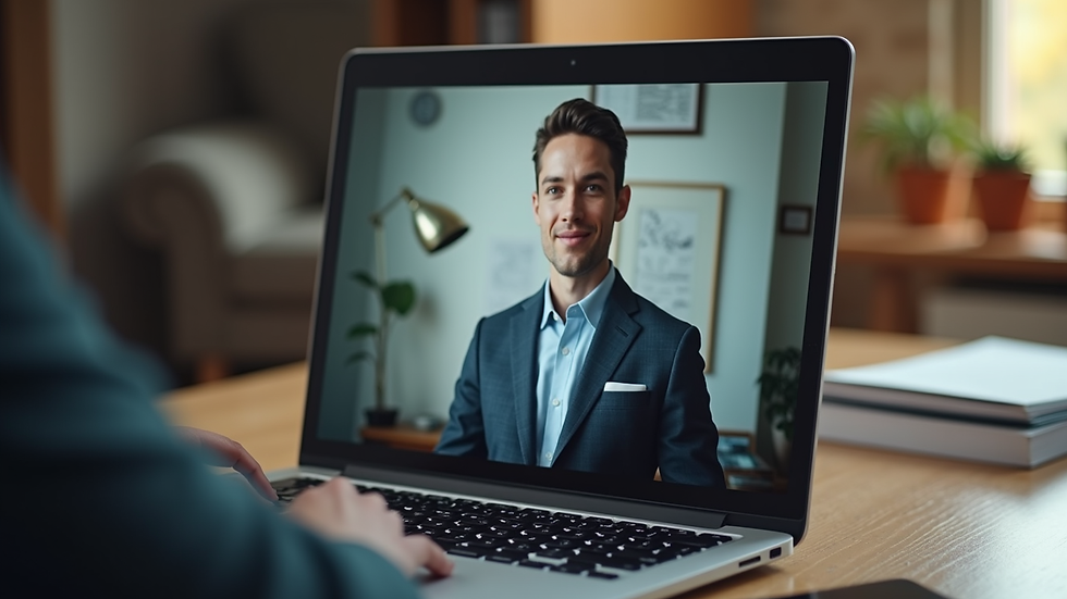 Close-up view of a laptop screen showing a virtual therapy session
