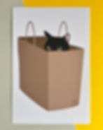 Print featuring black cat peaking out of paper bag