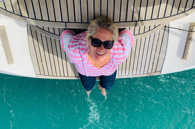 Boat, sea, happy woman