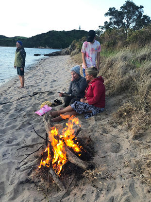 Beach bonfire, family, sea