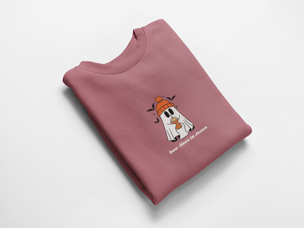 Thumbnail: Boo-lieve in Jesus - Casual Christian Halloween Ghost Sweatshirt 
