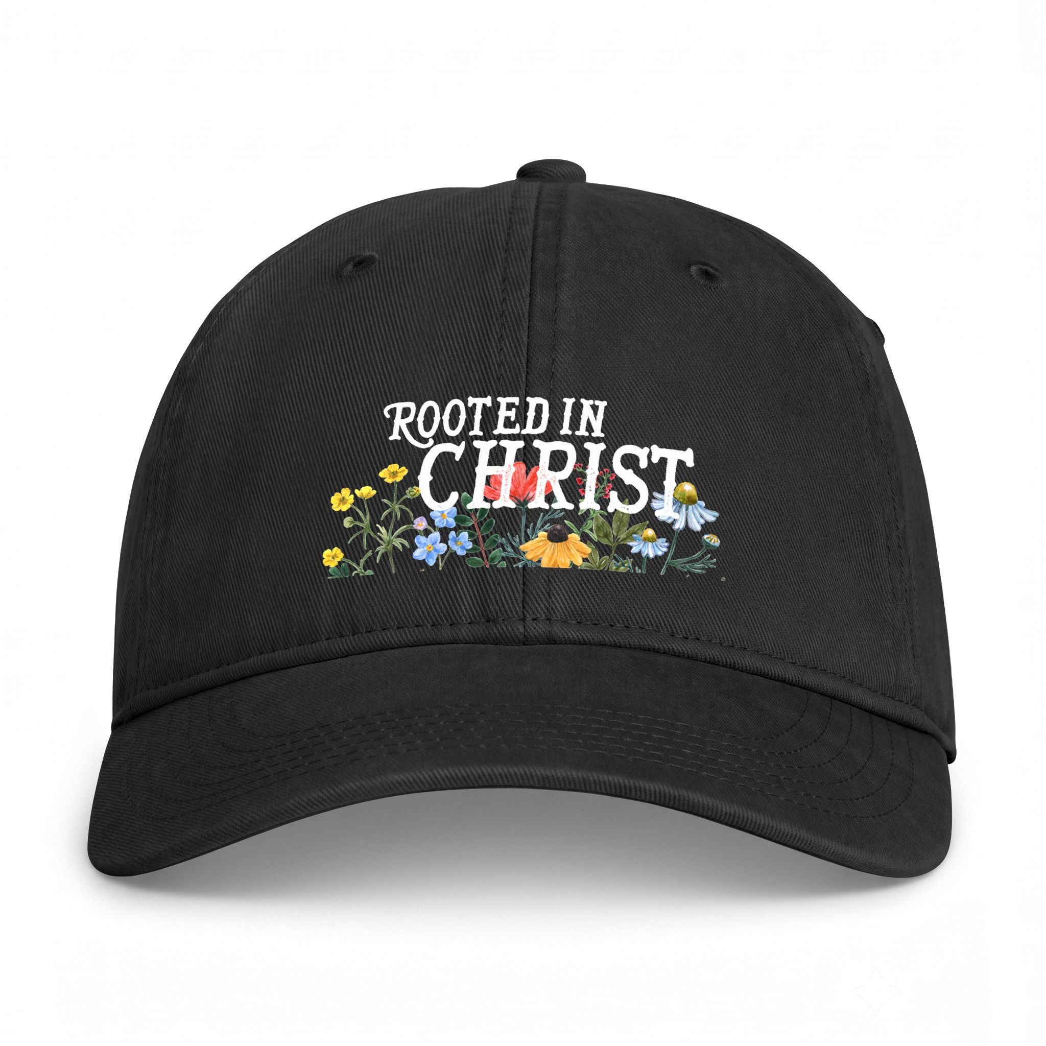 Rooted in Christ Floral Baseball Cap — Washed Coastal Look