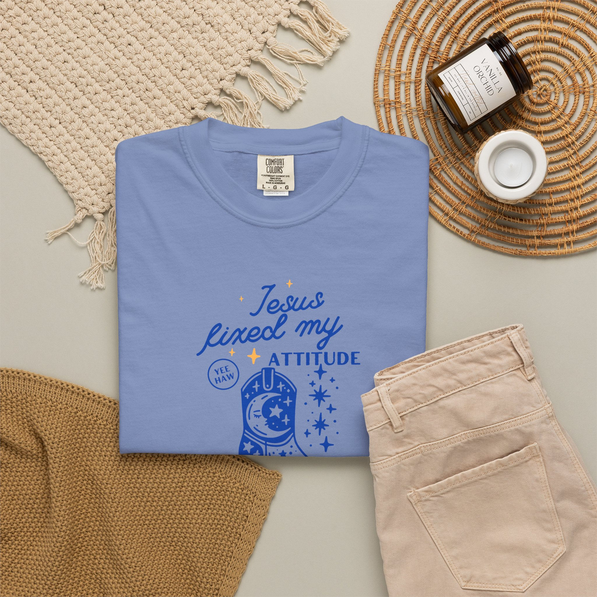 "Jesus Fixed My Attitude" Western Boot Faith Graphic Tee