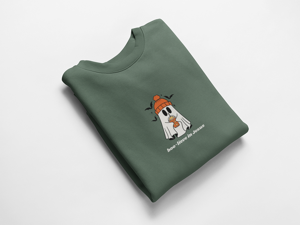 Thumbnail: Boo-lieve in Jesus - Casual Christian Halloween Ghost Sweatshirt 