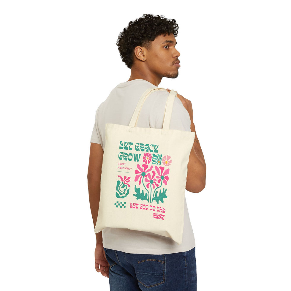 Thumbnail: Floral Inspirational Cotton Canvas Tote Bag, Eco-Friendly Shopper,
