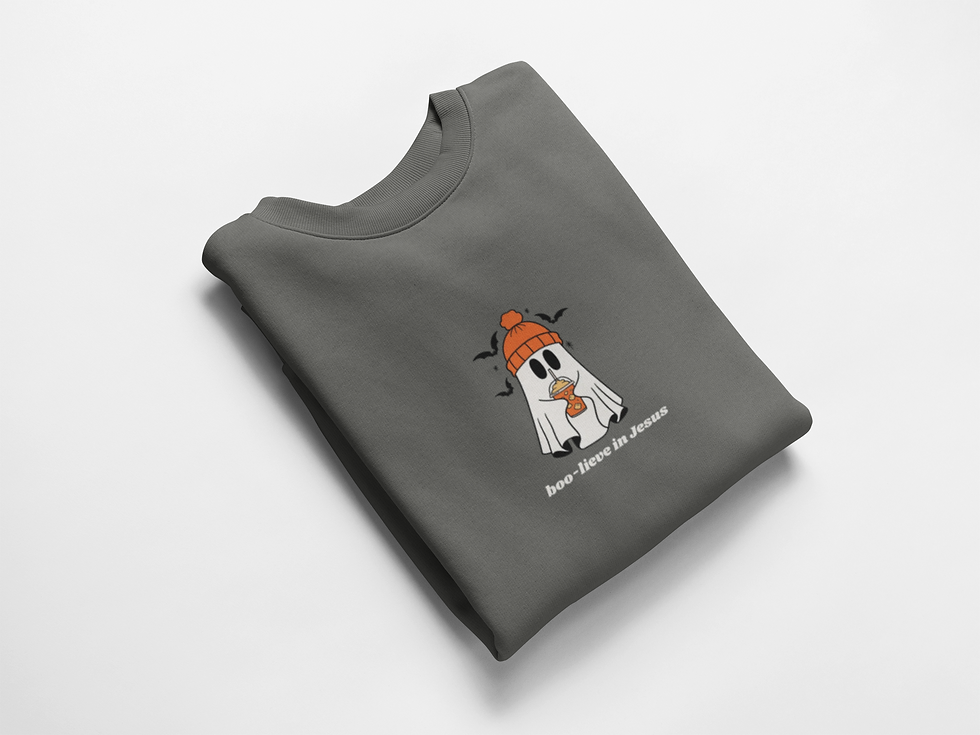 Thumbnail: Boo-lieve in Jesus - Casual Christian Halloween Ghost Sweatshirt 