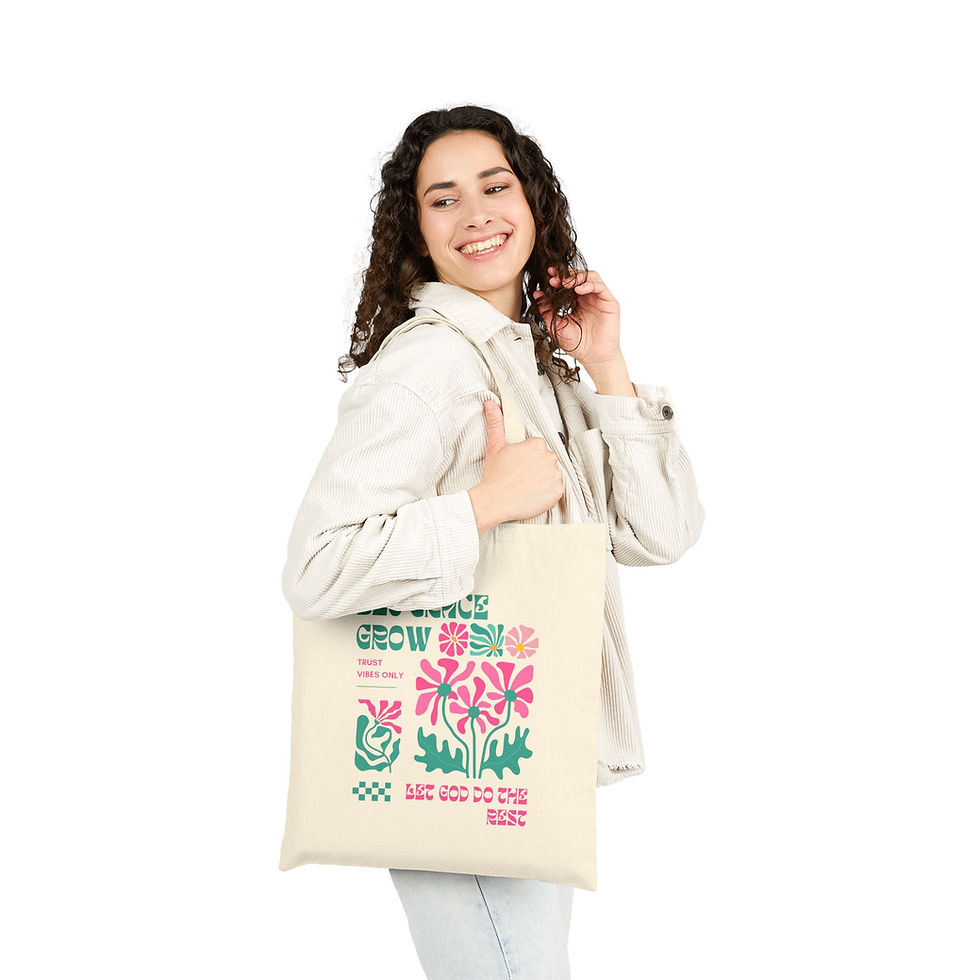 Thumbnail: Floral Inspirational Cotton Canvas Tote Bag, Eco-Friendly Shopper,