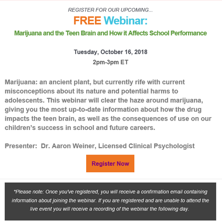 FREE Webinar: Marijuana and the Teen Brain and How it Affects School Performance