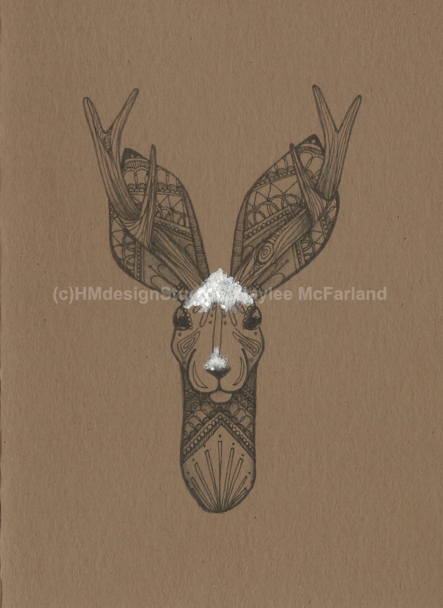 Snowy Jackalope winter card by Haylee McFarland