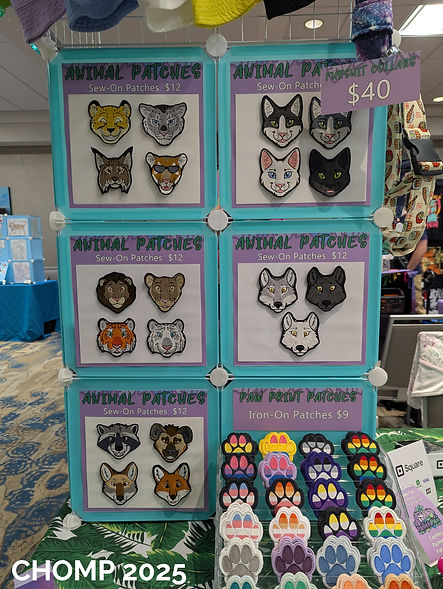 Sew-on animal face patches and iron-on paw print patches
