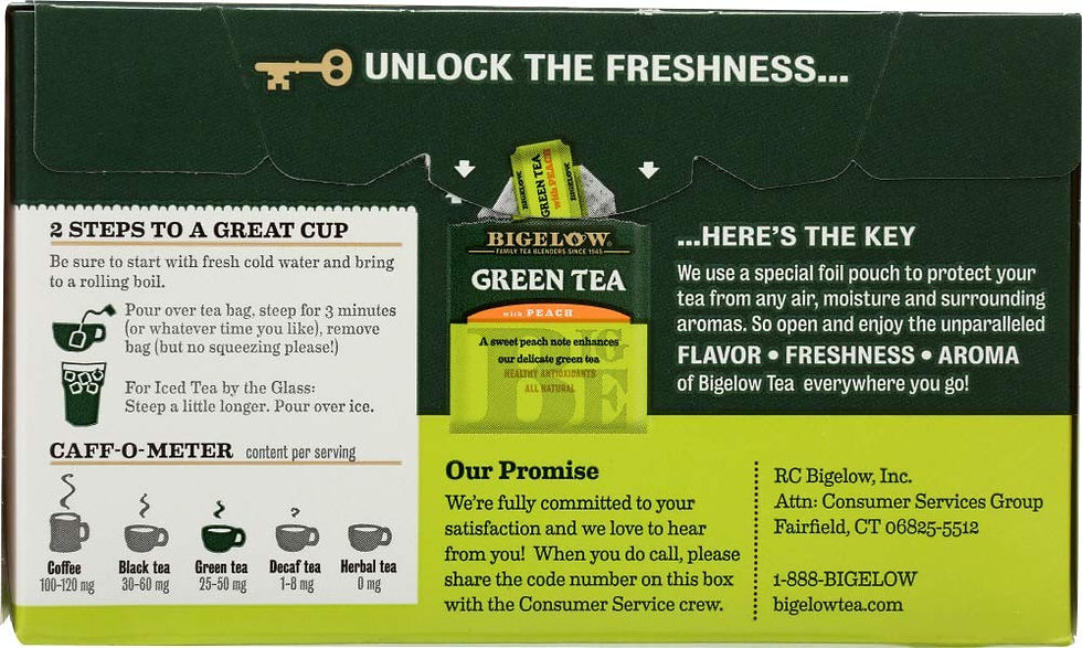 Bigelow Green Peach Tea 60 Count Packaging Side Angle