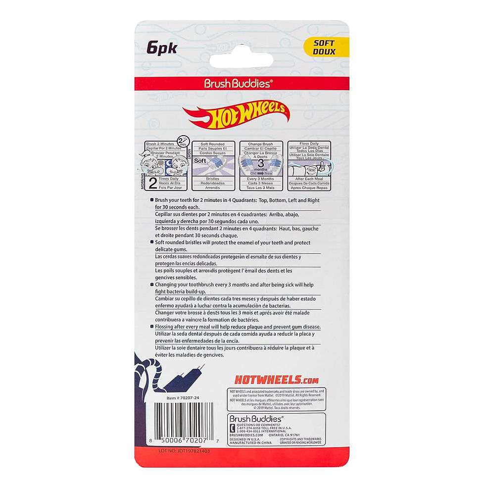 Hot Wheels Toothbrush for Toddlers – Soft Bristles and Ergonomic Handle Side View