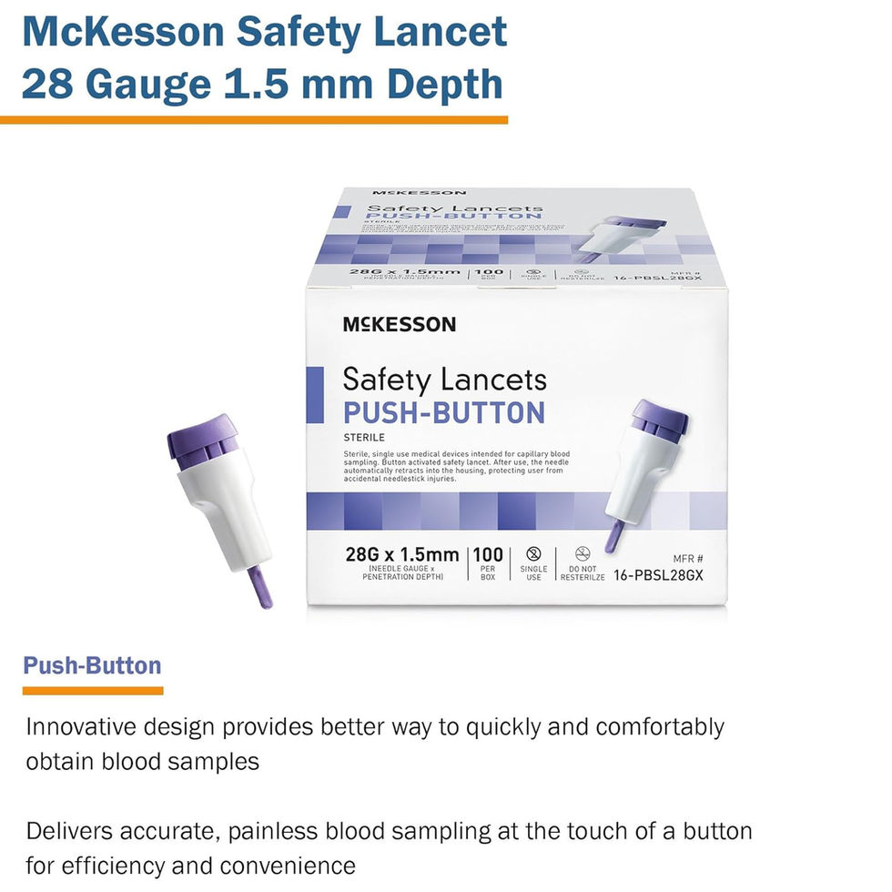 McKesson 28G x 1.5mm Sterile Lancets Packaging Close-Up