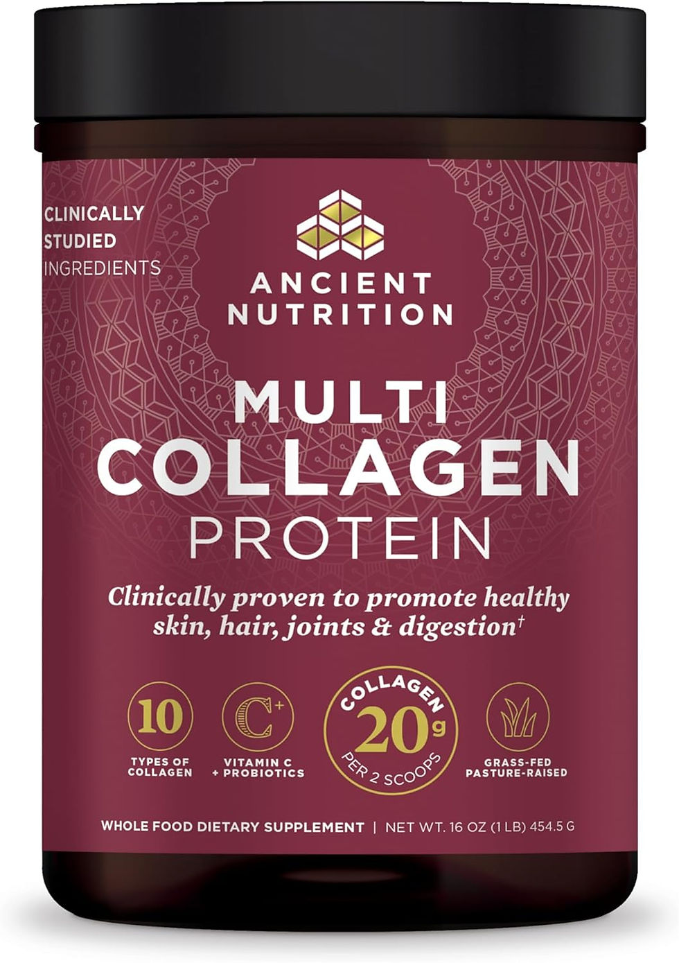 Ancient Nutrition Collagen Powder Protein with Probiotics 16oz Front View