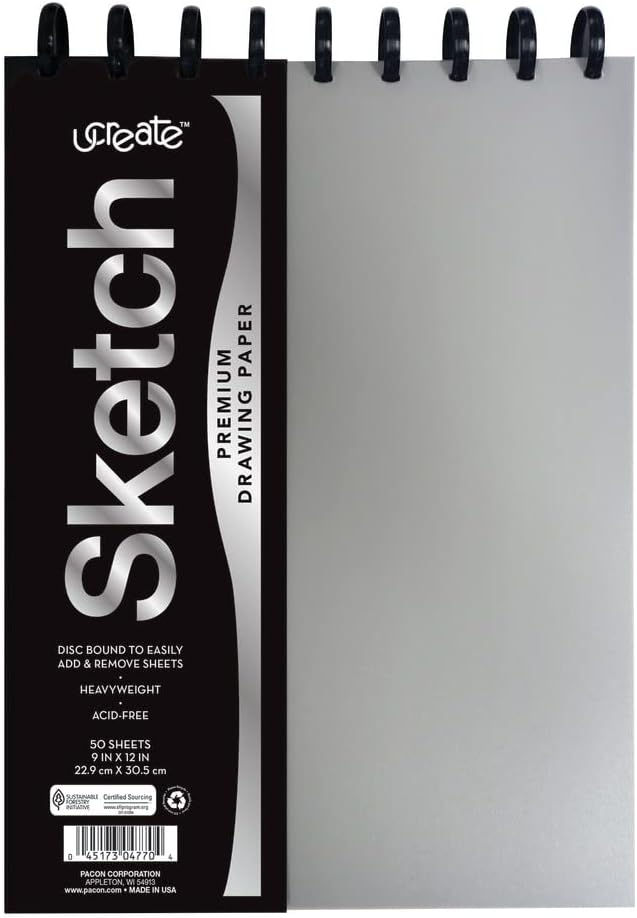 UCREATE Disc Bound Sketch Book Silver 9x12 Heavyweight 50 Sheets Front View
