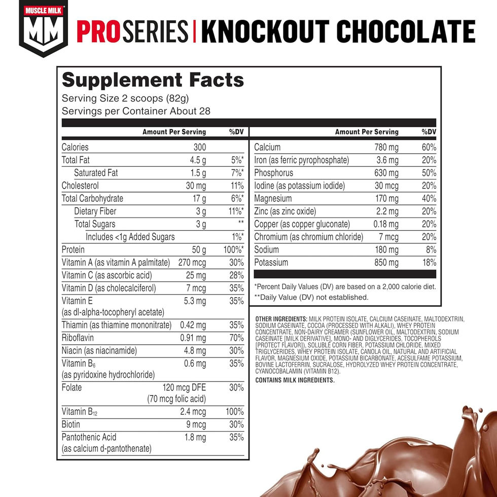 Muscle Milk Pro Series Protein Powder Supplement 50g Protein 28 Servings Side View