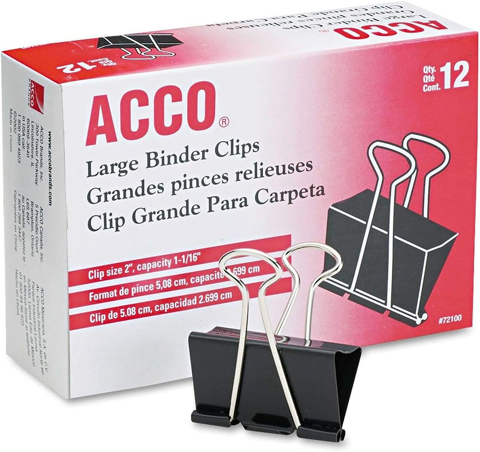 ACCO Binder Clips Large Black 2 Boxes 12 Clips/Box Front View