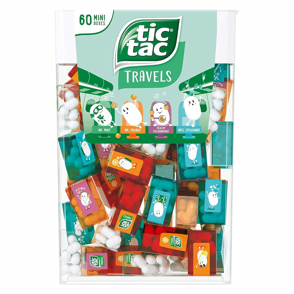Tic Tac Box 60 Mini Boxes Variety Flavors Mint Orange Spearmint Peach Passion Fruit Front View