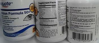 Equate Lutein Zeaxanthin Omega-3 Vision Formula 50+ Supplement Label and Facts