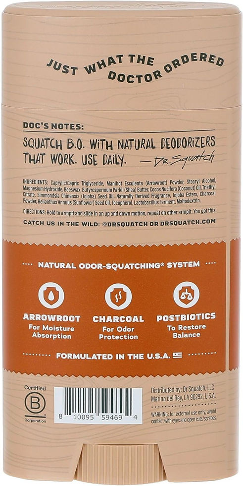 Dr. Squatch Aluminum-Free Men’s Deodorant 2.65 oz Packaging Angle
