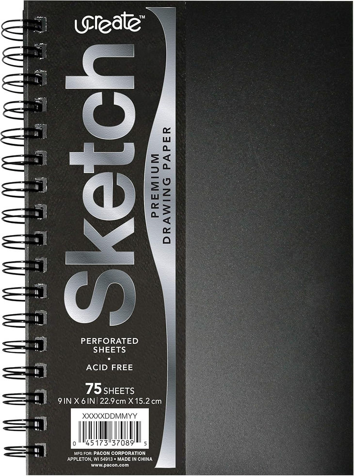 UCreate Poly Cover Sketch Book Heavyweight 6x9 Black 75 Sheets Front View