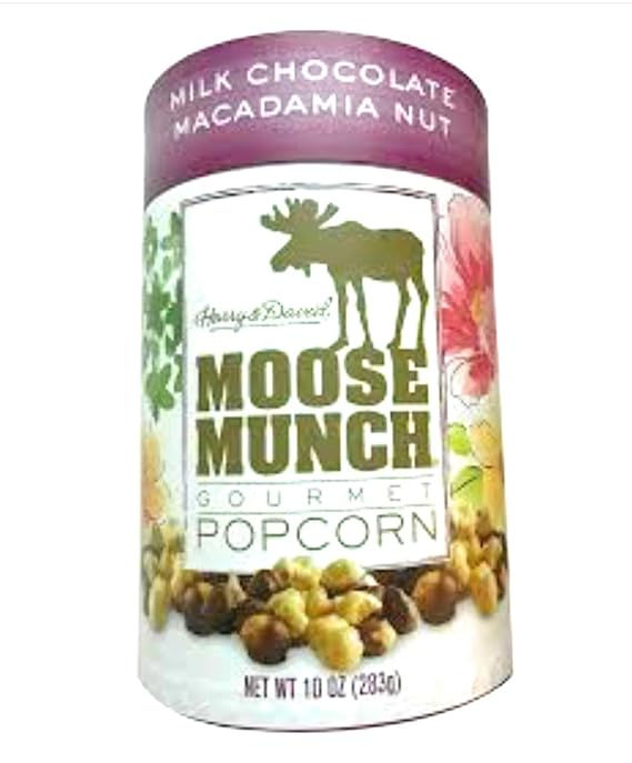 Harry & David Moose Munch Milk Chocolate Macadamia Nut Popcorn 10 oz Box Front View
