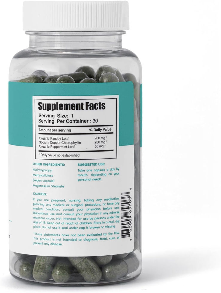Body Magic Chlorophyll Vegan Detox Capsules 30 Count Label Side View