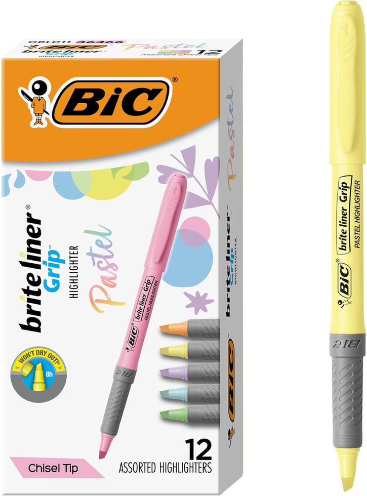 BIC Brite Liner Grip Pastel Highlighter Set 12-Count Assorted Colors Front View