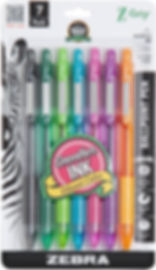 Zebra Z-Grip Retractable Ballpoint Pens 7-Pack Assorted Fashion Colors Front View