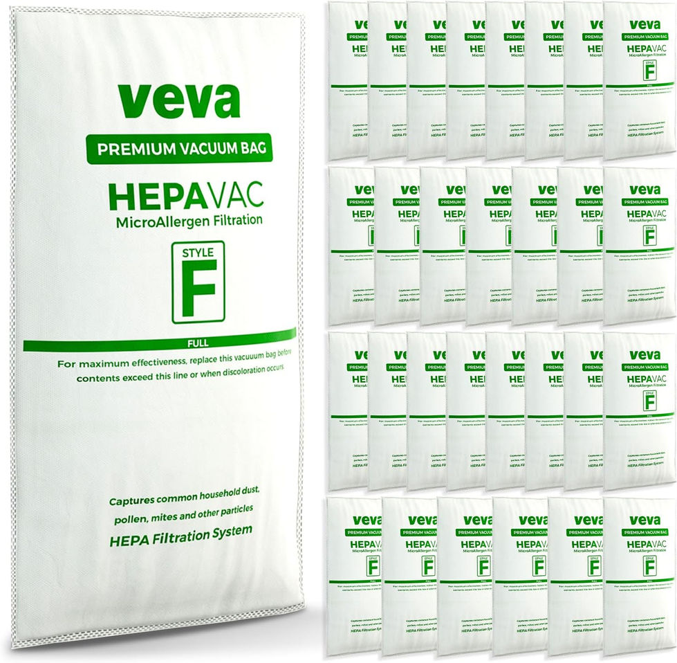 VEVA 30 Pack HEPA Filter Bags Style F for Kirby Vacuum Cleaners Front View