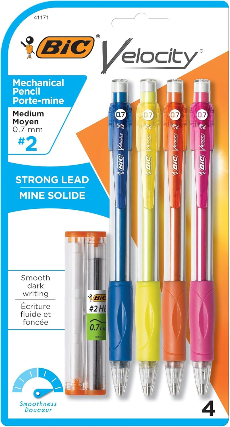 BIC Velocity Mechanical Pencils 4-Count Pack Colorful Barrel Front View