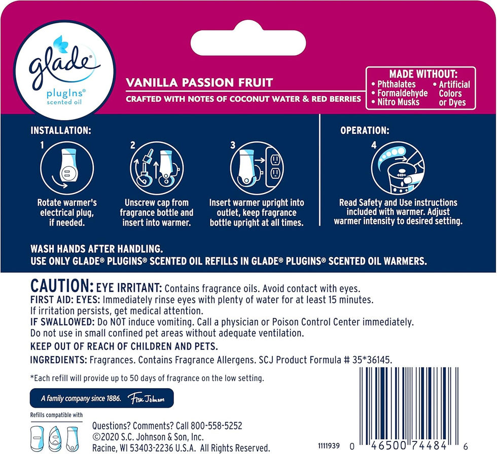 Glade Vanilla Passion Fruit PlugIns Refill Home and Bathroom Fragrance