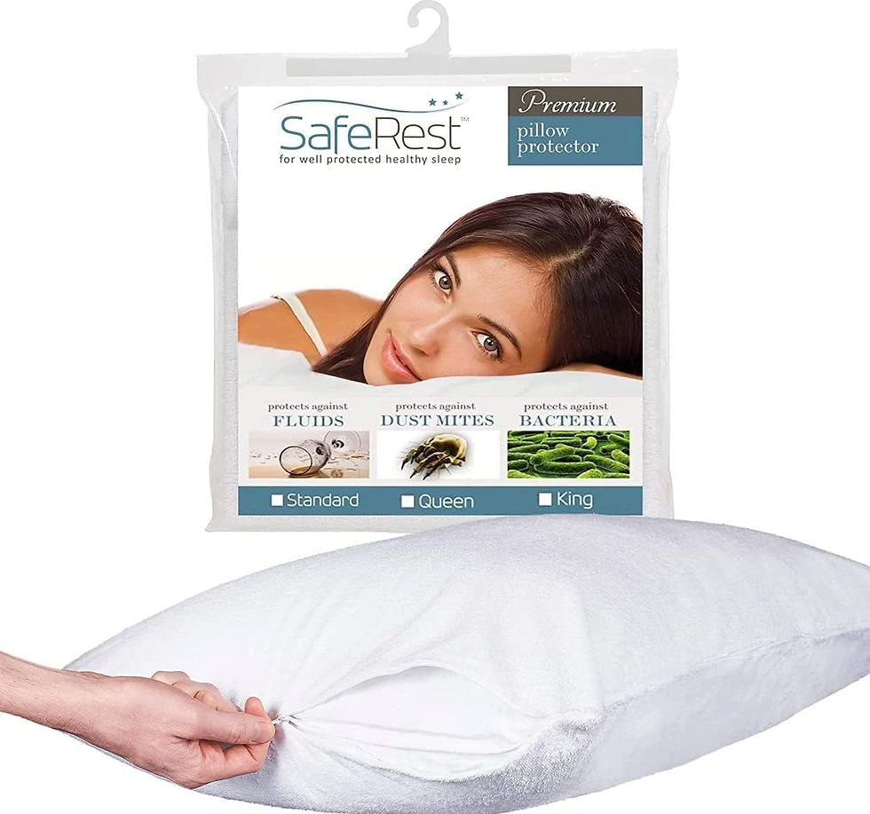 SafeRest Pillow Protector Queen Size Waterproof Cotton Terry 1-Pack Front View