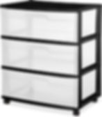 ArgustZa 3-Drawer Wide Cart Black Plastic Storage Organizer Front View