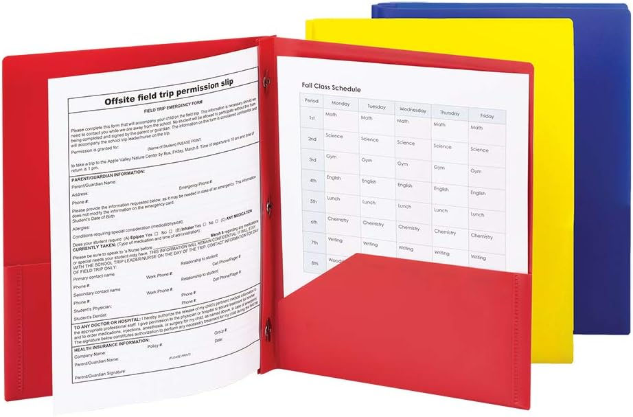 SMEAD Office Folder Red, Blue, Yellow Two Pockets Top View
