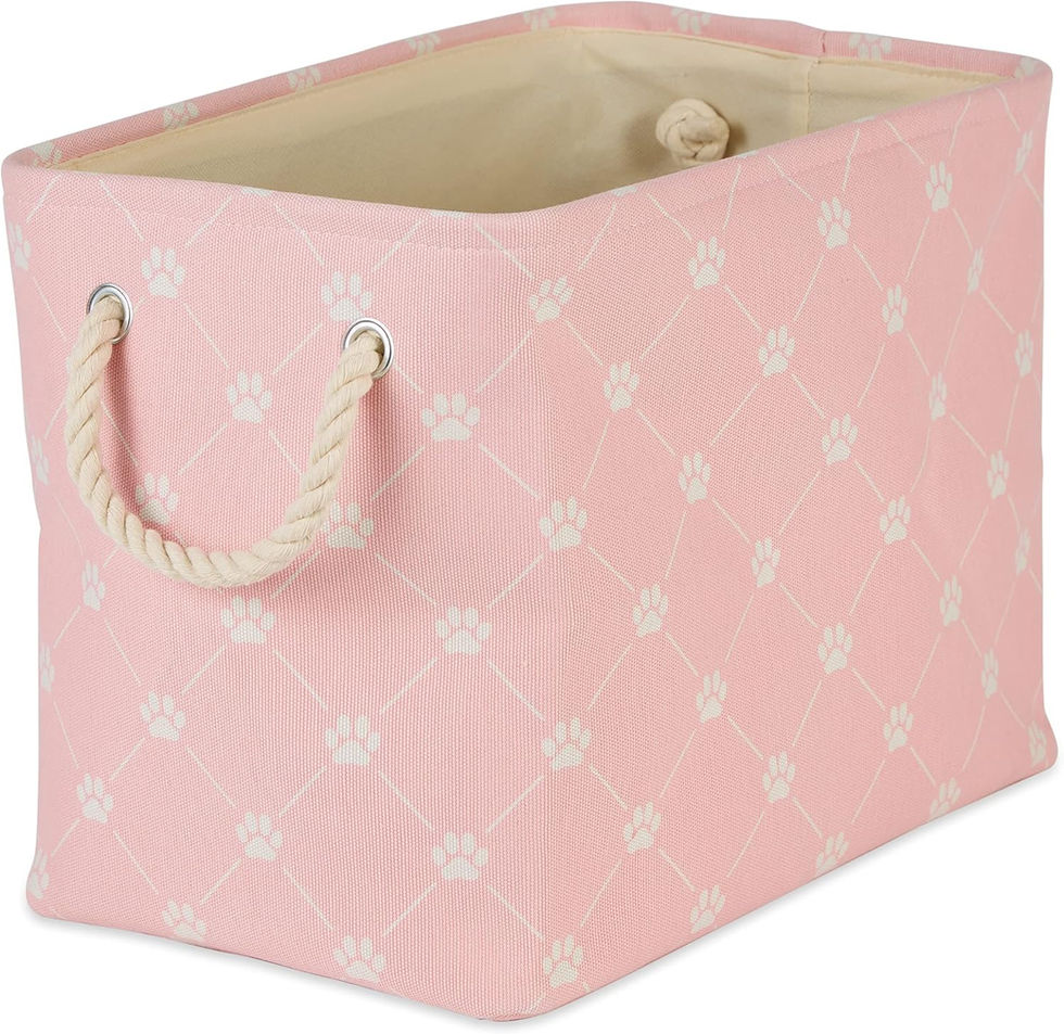 Bone Dry Pet Storage Paw and Bone Medium Rectangle Bin Pink Front View