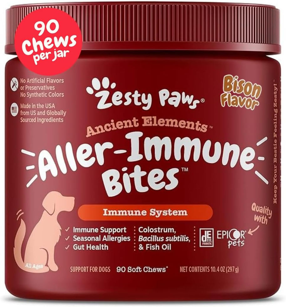 Zesty Paws Dog Allergy Relief Supplement 90ct Bison Flavor Soft Chews Front Label