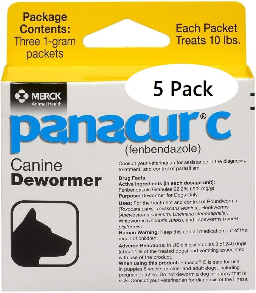 Panacur C Canine Dewormer Dogs 1 Gram 3 Packets Broad Spectrum Worm Treatment Front View