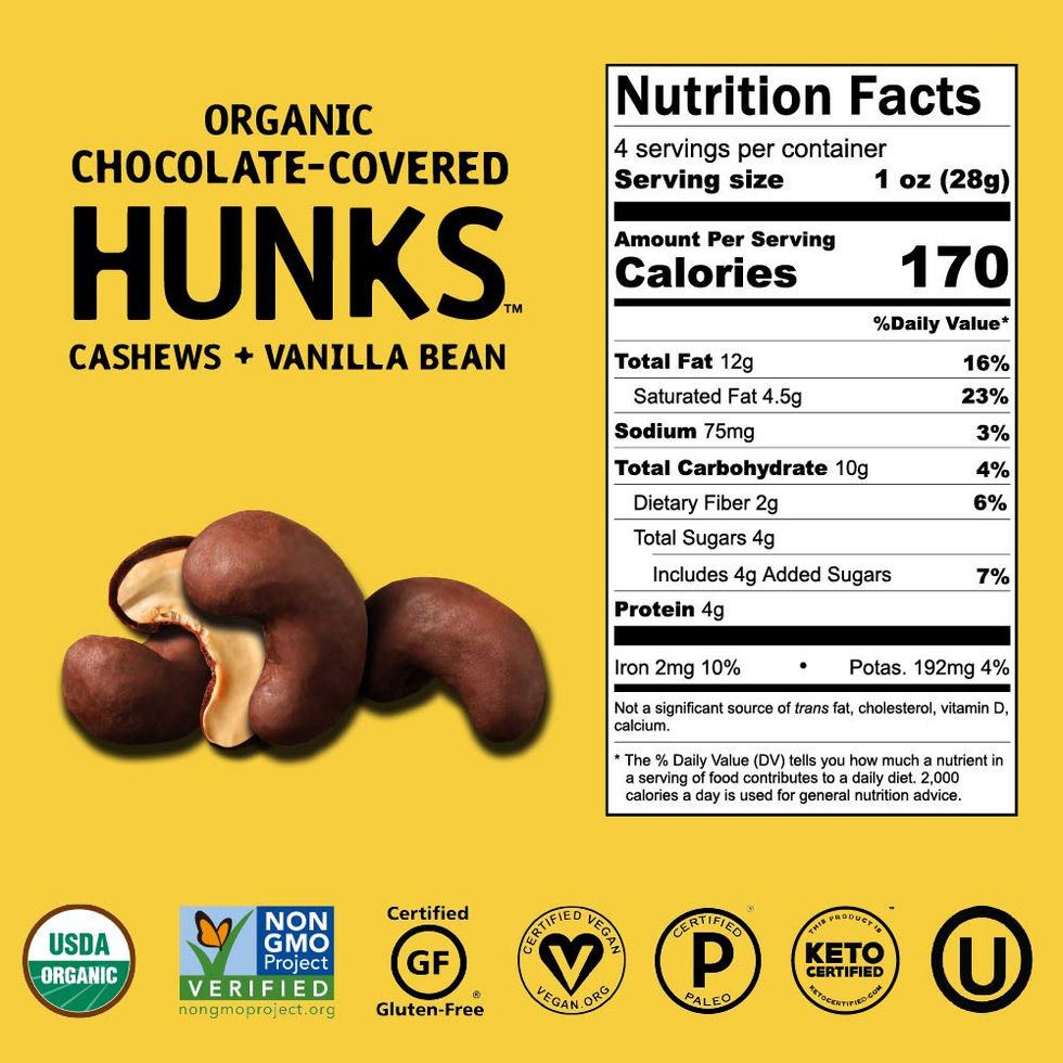Hu Organic Dark Chocolate Covered Cashews Snack Bag Side Angle