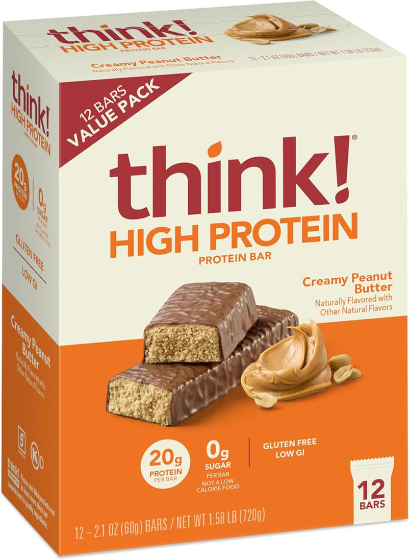 think! High Protein Bars Creamy Peanut Butter 12 Count Box Front View