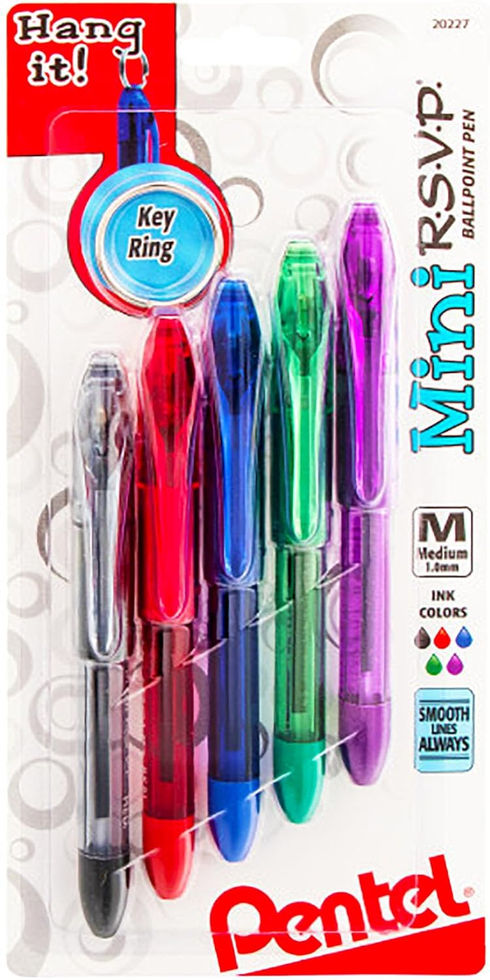 Pentel Mini R.S.V.P. Ballpoint Pen 5 Pack Assorted Ink Colors Front View