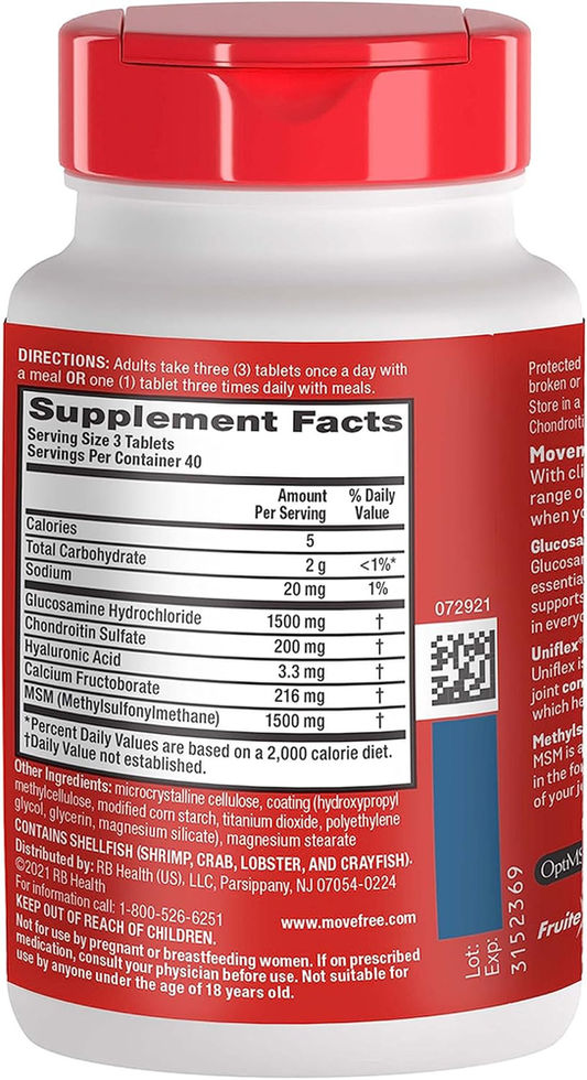 Move Free Advanced MSM Supplement Side Label and Ingredient Facts