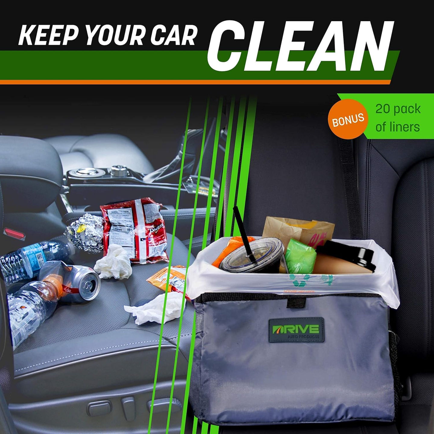 Leakproof Hanging Car Garbage Bin with 20 Trash Bags in Vehicle