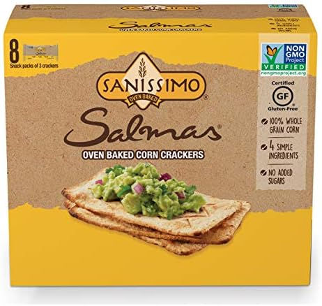 Sanissimo Salmas Oven Baked Corn Crackers Box Front – 8 Snack Packs