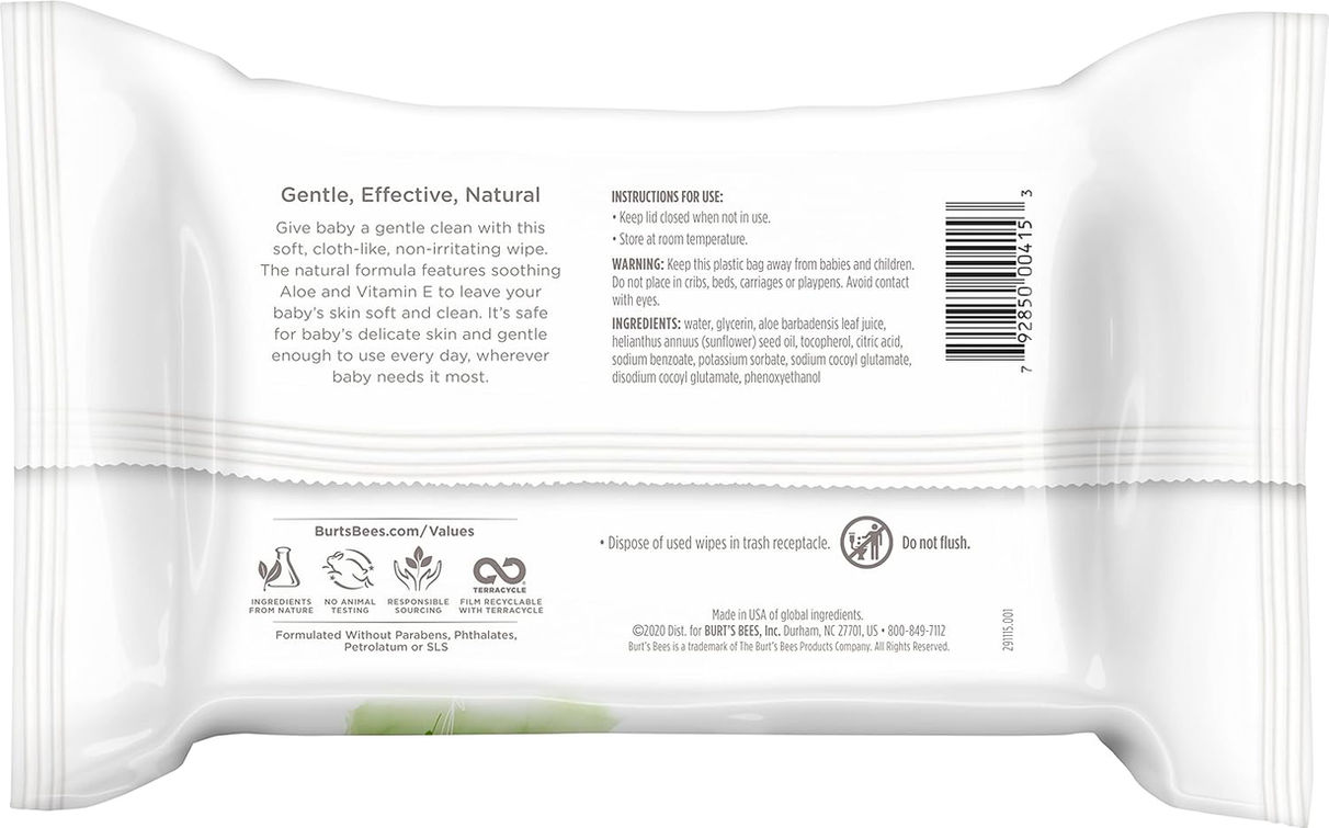 Burt's Bees Baby Wipes Unscented Sensitive Skin Side View