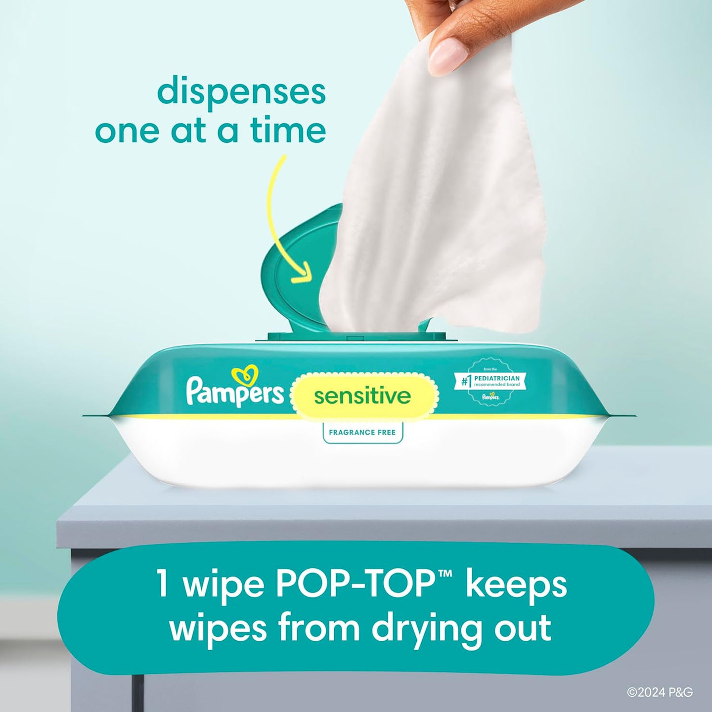 Hypoallergenic Pampers Baby Wipes 56 Count Side Packaging