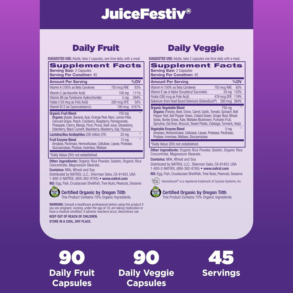 Natrol JuiceFestiv Supplement Fruit and Vegetable Blend Capsules