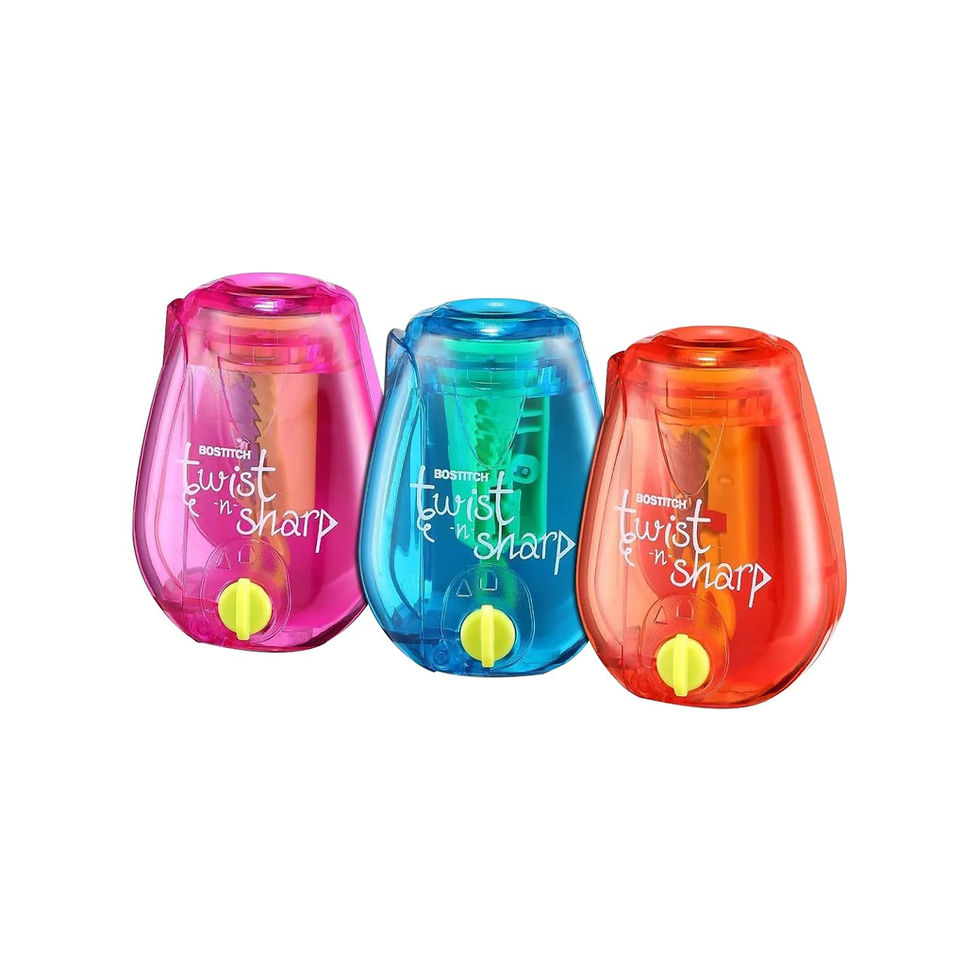 Bostitch Twist-N-Sharp Pencil Sharpener 3-Pack Front View with Assorted Colors