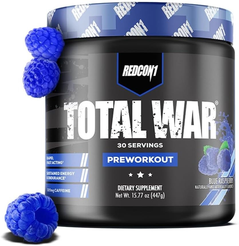 REDCON1 Total War Pre Workout Blue Raspberry 30 Servings Front Label View