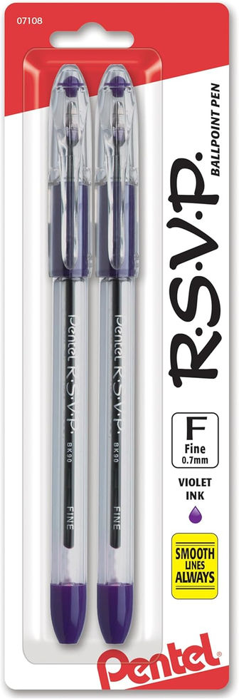 Pentel R.S.V.P. Ballpoint Pen Violet Ink 2 Pack Front View